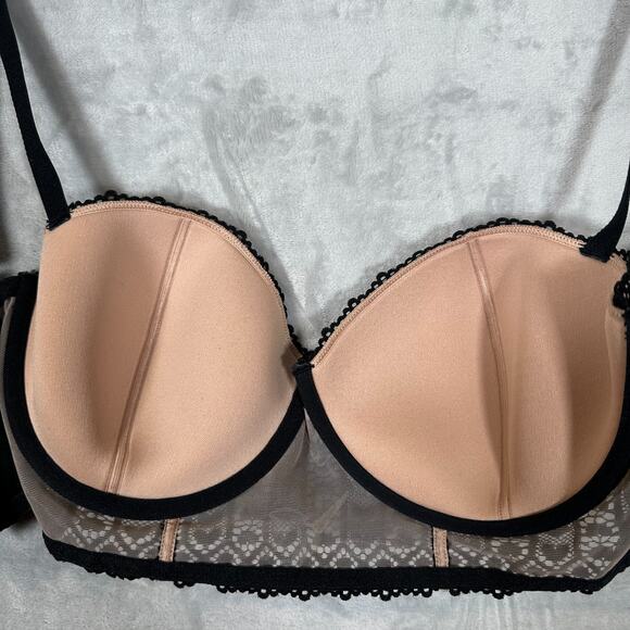 Adore Me Bra 38C Black Beige Nymphadora Contour Balconette Underwire - Picture 4 of 9
